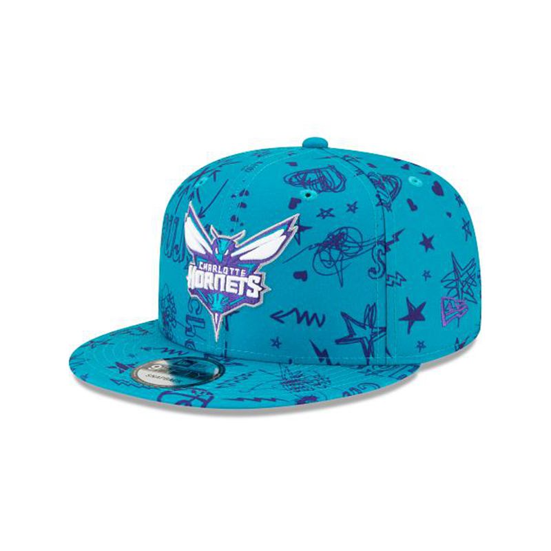 NBA Charlotte Hornets Doodle 9Fifty Snapback (WMM8091) - Blue New Era Caps